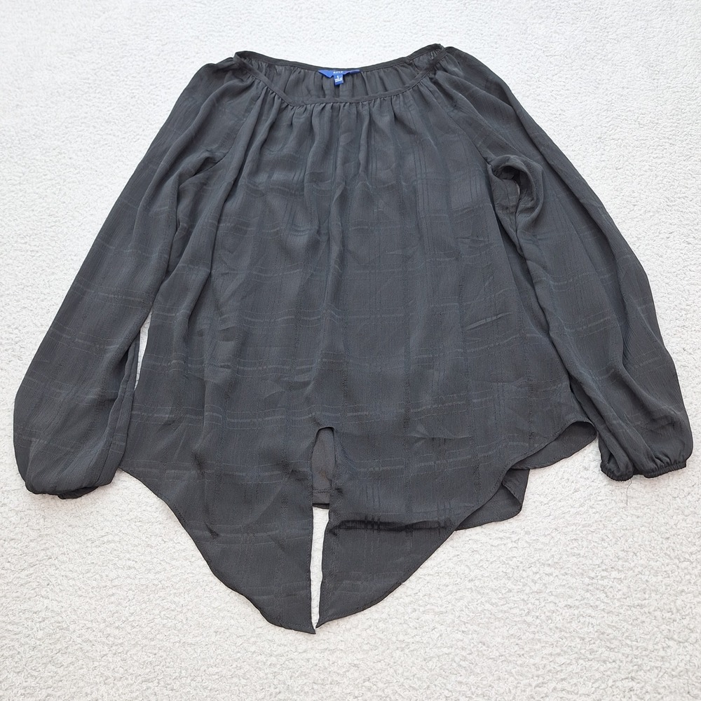 APT 9 Blouse‎ Womens Large Black Sheer Plaid Flowy Witchy Grunge Dark Academia